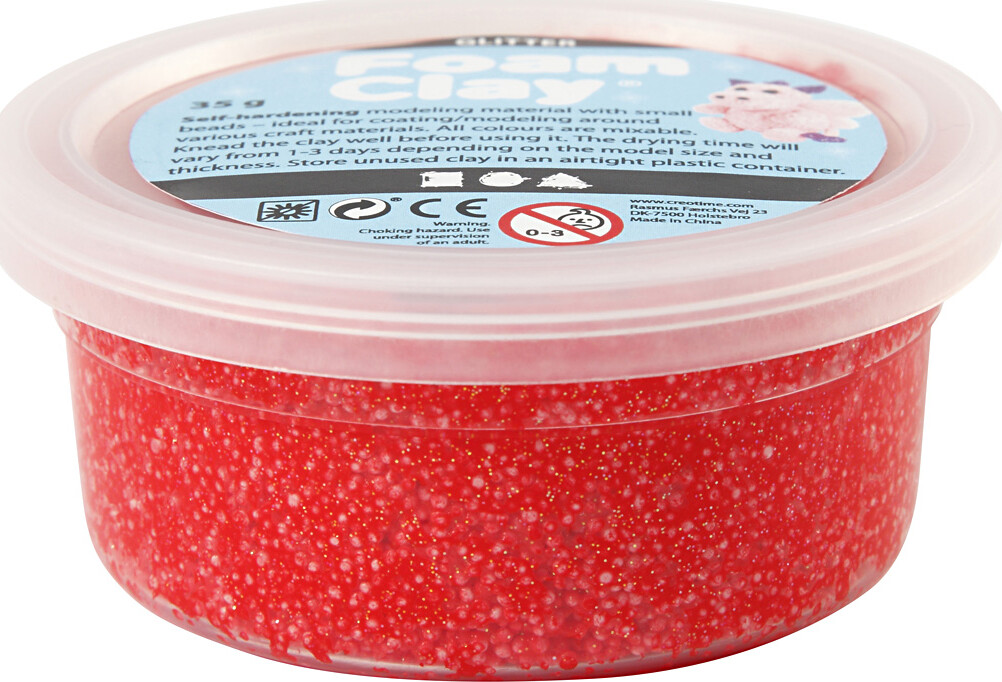 Glitter Foam Clay - Rød - Modellervoks - 35 G