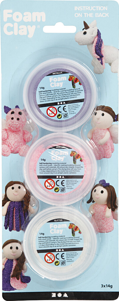 Foam Clay - Metallic Og Glitter Sæt - Pink Lilla Og Hvid - 3X14 G