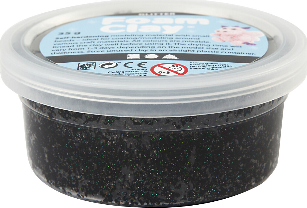 Glitter Foam Clay - Sort - Modellervoks - 35 G