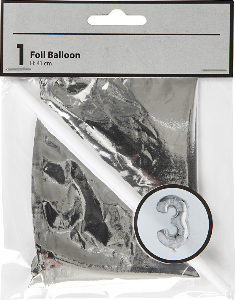 Tal Ballon - Folie - 3 - Sølv - H 41 Cm