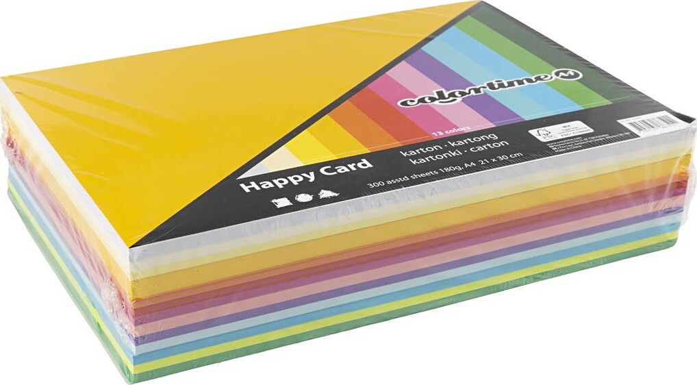 Karton - Farvet - A4 - Lyse Forårsfarver - 300 Ark