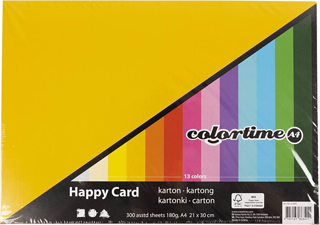 Karton - Farvet - A4 - Lyse Forårsfarver - 300 Ark