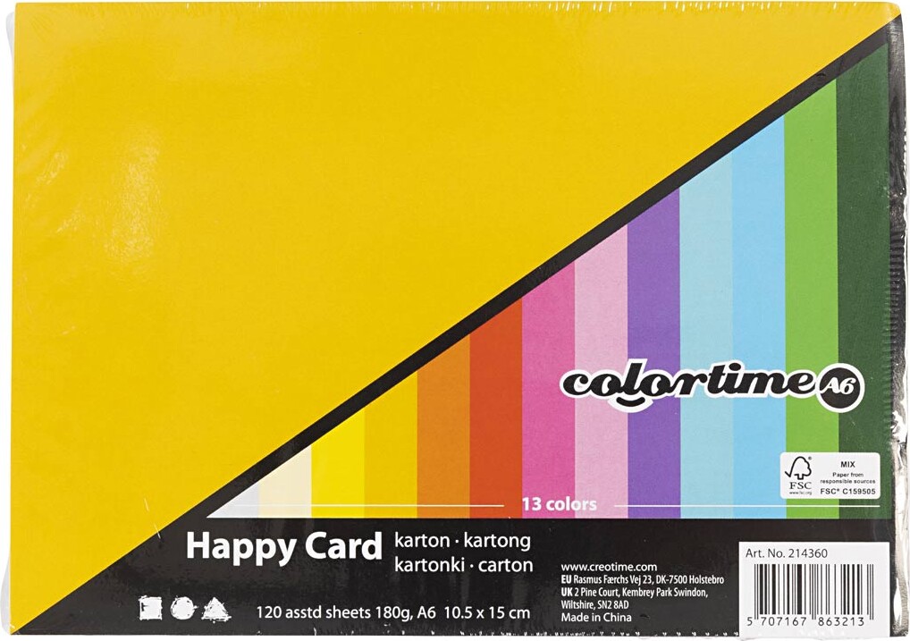 Karton - Farvet - A6 - Lyse Forårsfarver - 120 Ark