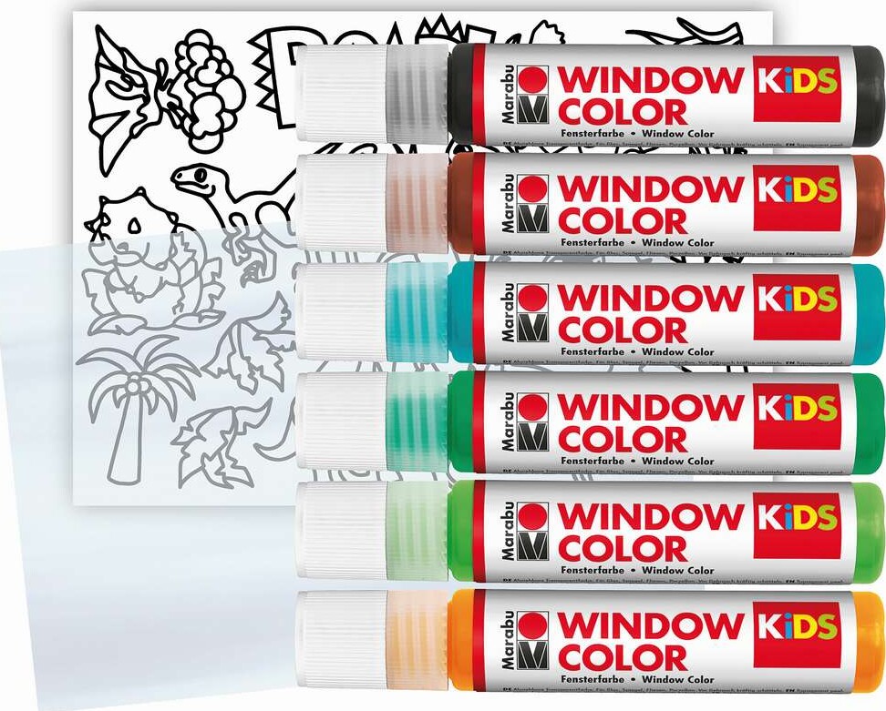Marabu - Fun Fancy - Vinduesmaling - Dinosaur Motiver - 6X25 Ml