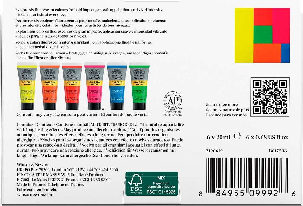 Winsor Newton - Galeria Acrylic - Fluorescent Set - 6X20 Ml