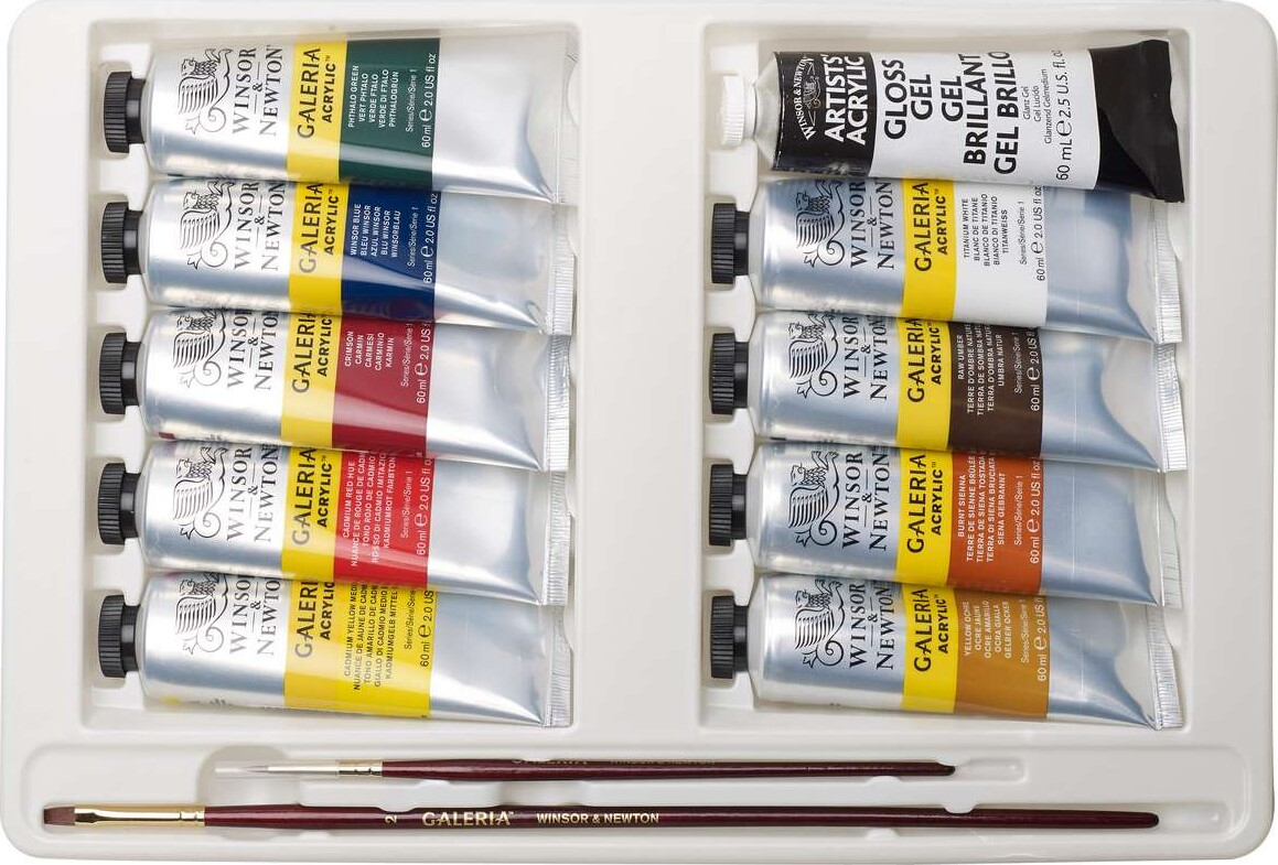 Winsor Newton - Galeria Akrylmaling Sæt Inkl Pensel Og Palette - 10X60 Ml