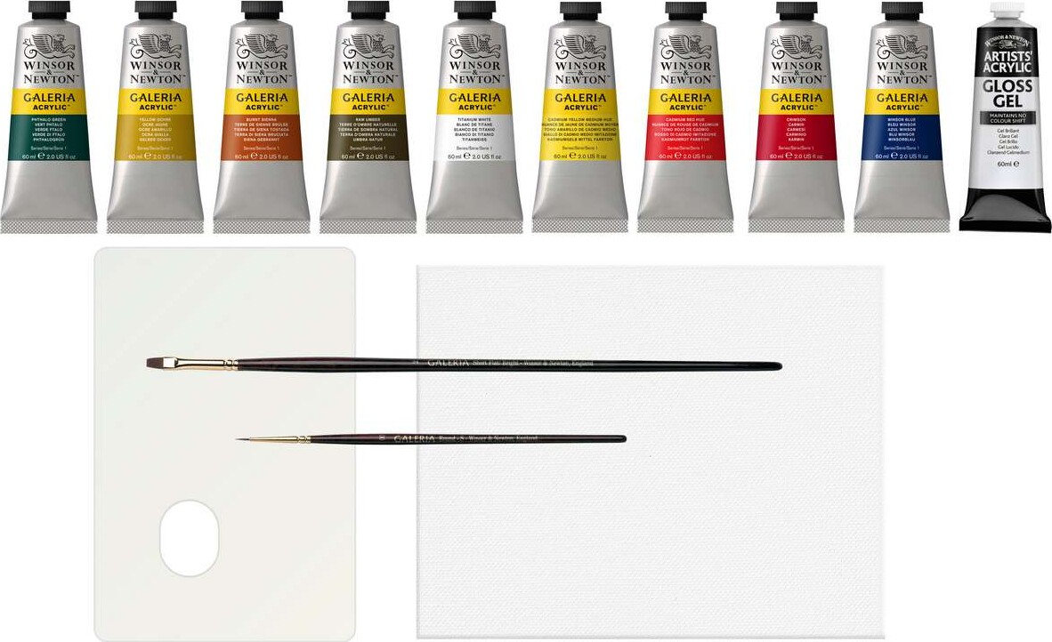 Winsor Newton - Galeria Akrylmaling Sæt Inkl Pensel Og Palette - 10X60 Ml
