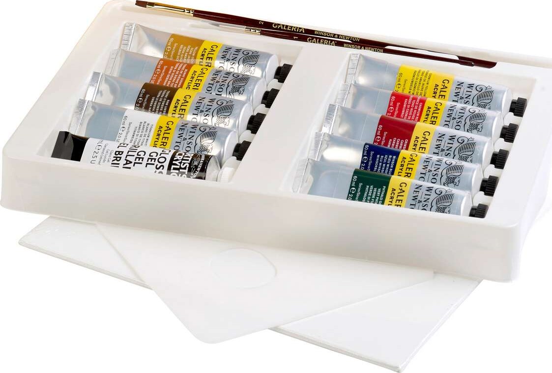Winsor Newton - Galeria Akrylmaling Sæt Inkl Pensel Og Palette - 10X60 Ml