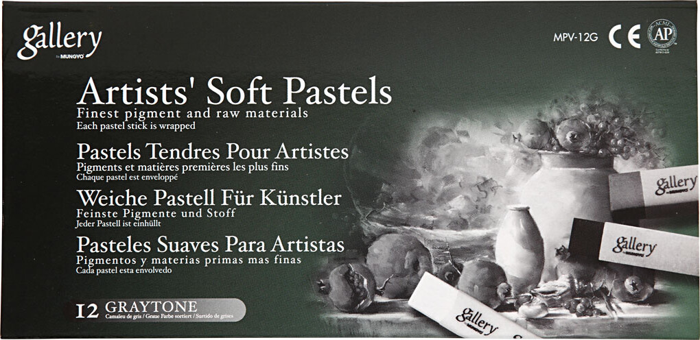Gallery - Artists Soft Pastels - Tørpasteller - Sort Hvid - 12 Stk