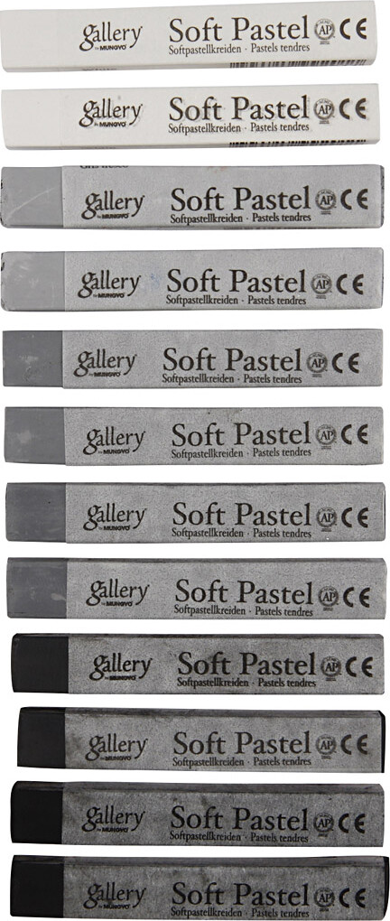 Gallery - Artists Soft Pastels - Tørpasteller - Sort Hvid - 12 Stk