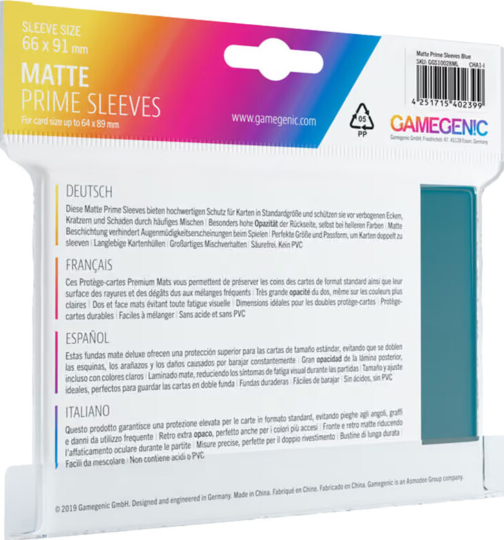 Gamegenic - Matte Prime Sleeves Blue Ggs10028Ml