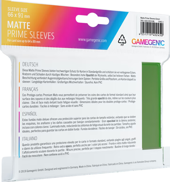 Gamegenic - Matte Prime Sleeves Green Ggs10031Ml