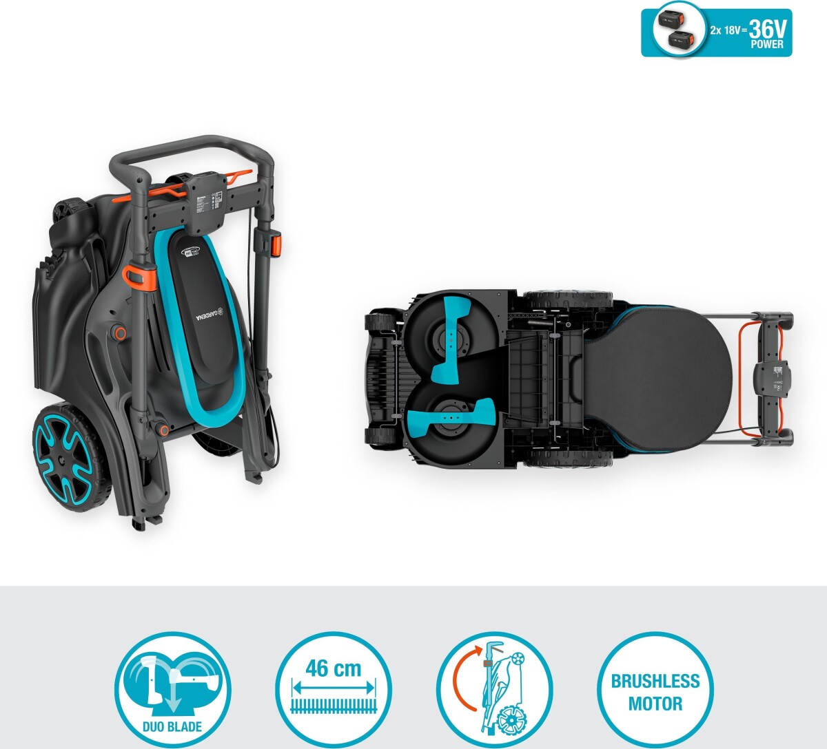 Gardena Plæneklipper - Powermax Duo 4636V 4Ah - Batteridrevet