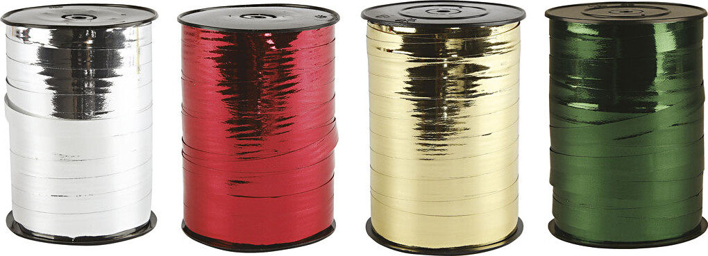 Gavebånd - Guld Sølv Rød Grøn - B 10 Mm - Blank - 4X250 M