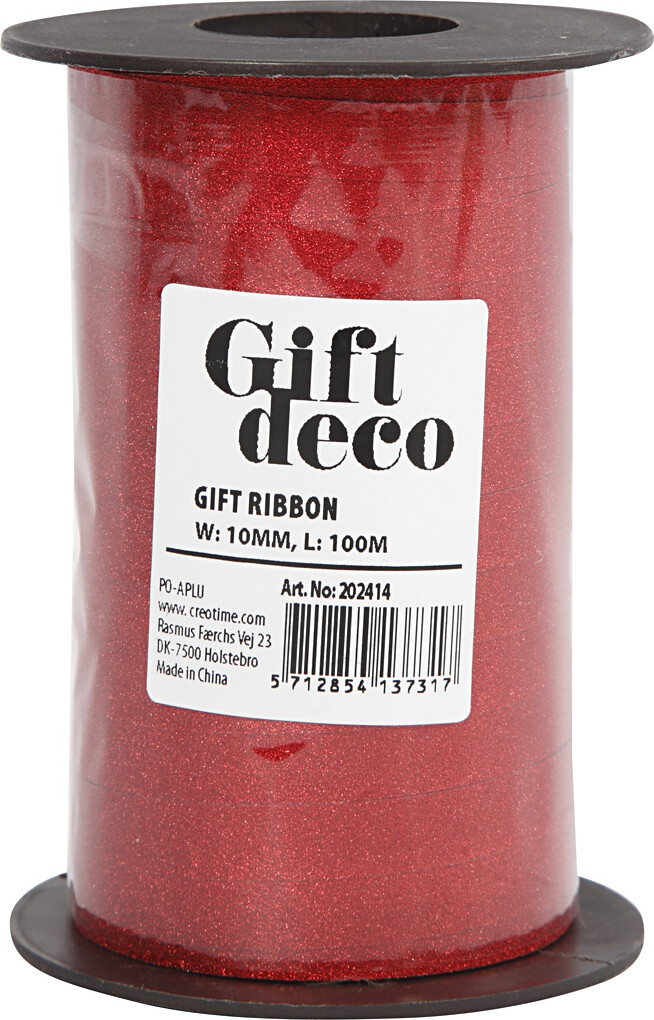 Gavebånd - Rød - B 10 Mm - Glitter - 100 M