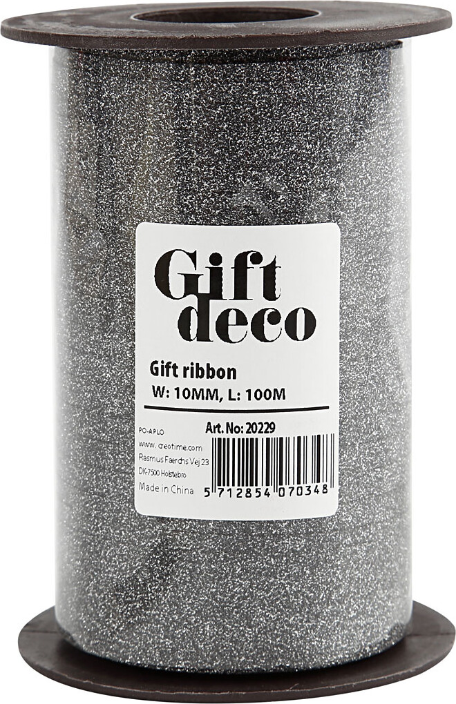 Gavebånd - Sort - B 10 Mm - Glitter - 100 M
