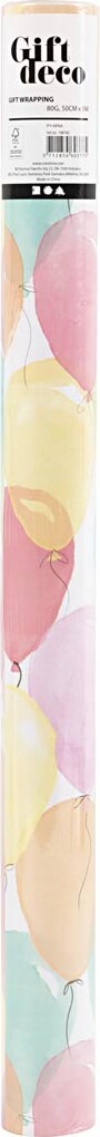 Gavepapir - Balloner - Pastelfarver - B 50 Cm - 80 G - 5 M