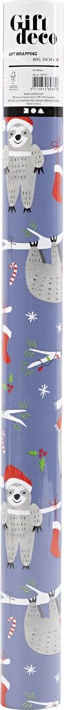 Gavepapir - Dovendyr Med Nissehue - Lilla - B 50 Cm - 80 G - 5 M