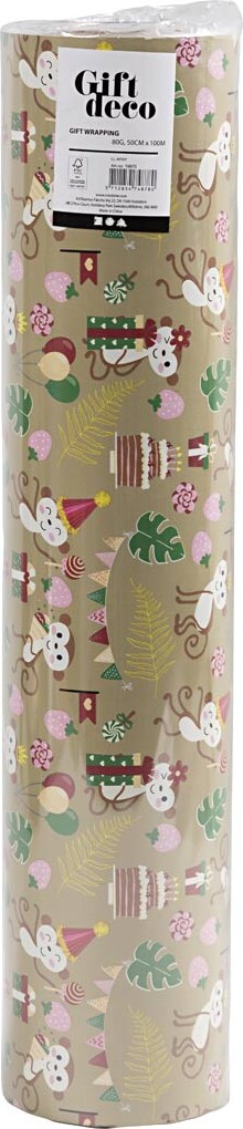 Gavepapir - Stor Rulle 100 M X 50 Cm - Festlige Aber - 80 G