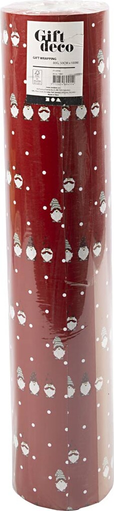 Julegavepapir - 100 M X 50 Cm - Næsenisse - Rød - 80 G