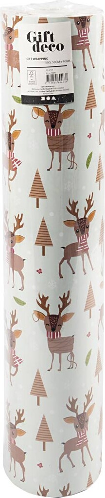 Gavepapir - Rensdyr - B 50 Cm - 80 G - Isblå - 100 M