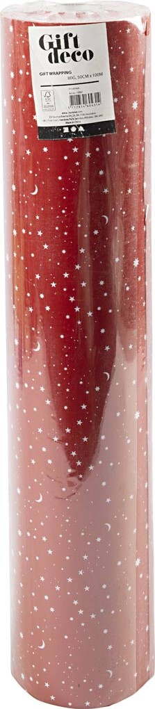 Gavepapir - Stjerner Og Måner - Mørk Rød - B 50 Cm - 80 G - 100 M