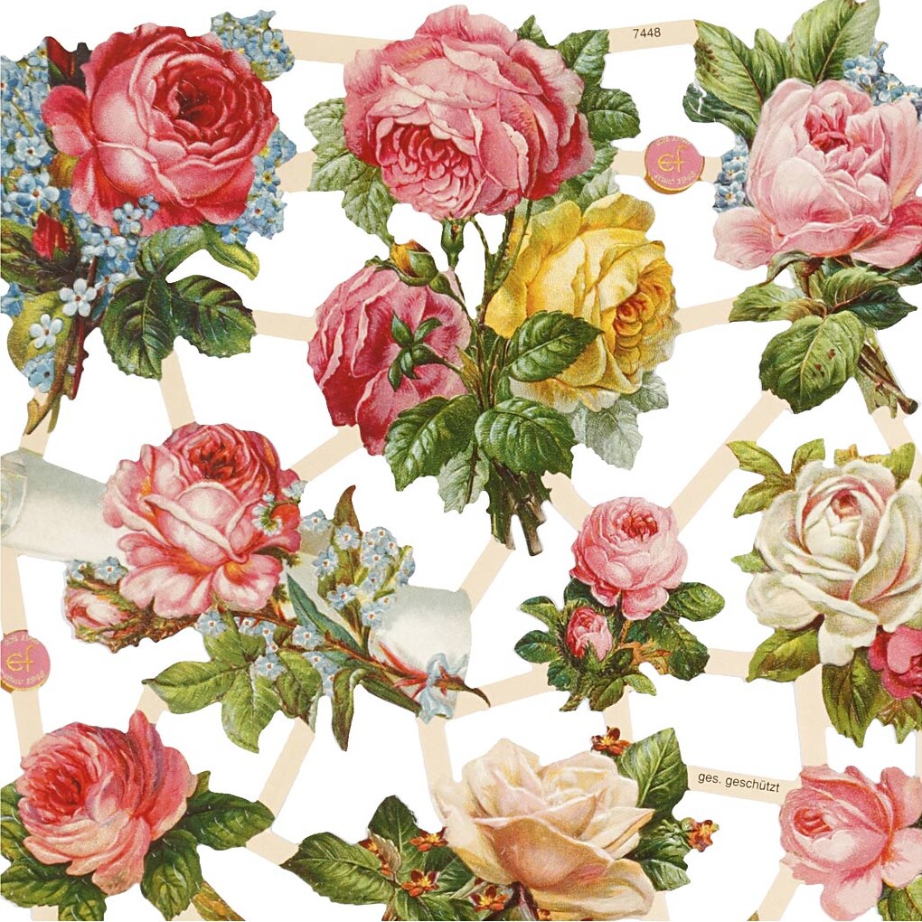 Glansbilleder - Blomster Roser - 2 Ark