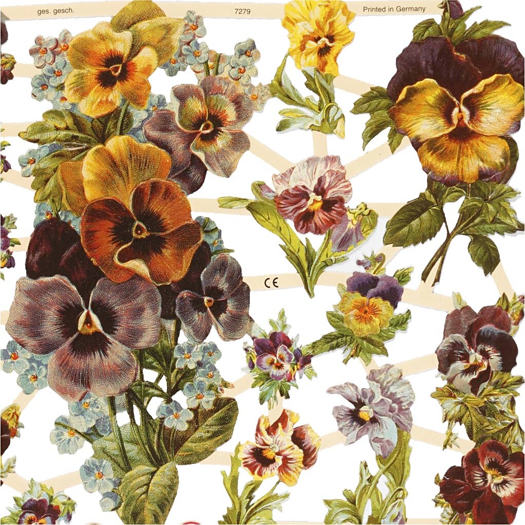 Glansbilleder - Blomster Stedmoder - 2 Ark