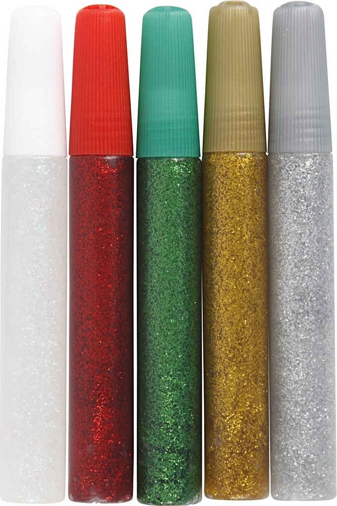 Glitterlim Sæt - 5 Farver - 5X10 Ml