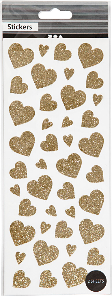 Hjerte Klistermærker - Glimmer - Guld - 2 Ark