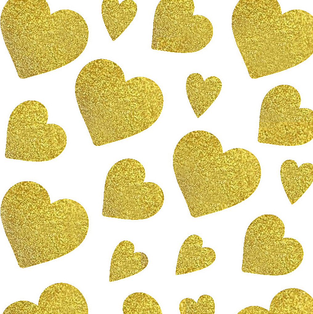 Hjerte Klistermærker - Glimmer - Guld - 2 Ark