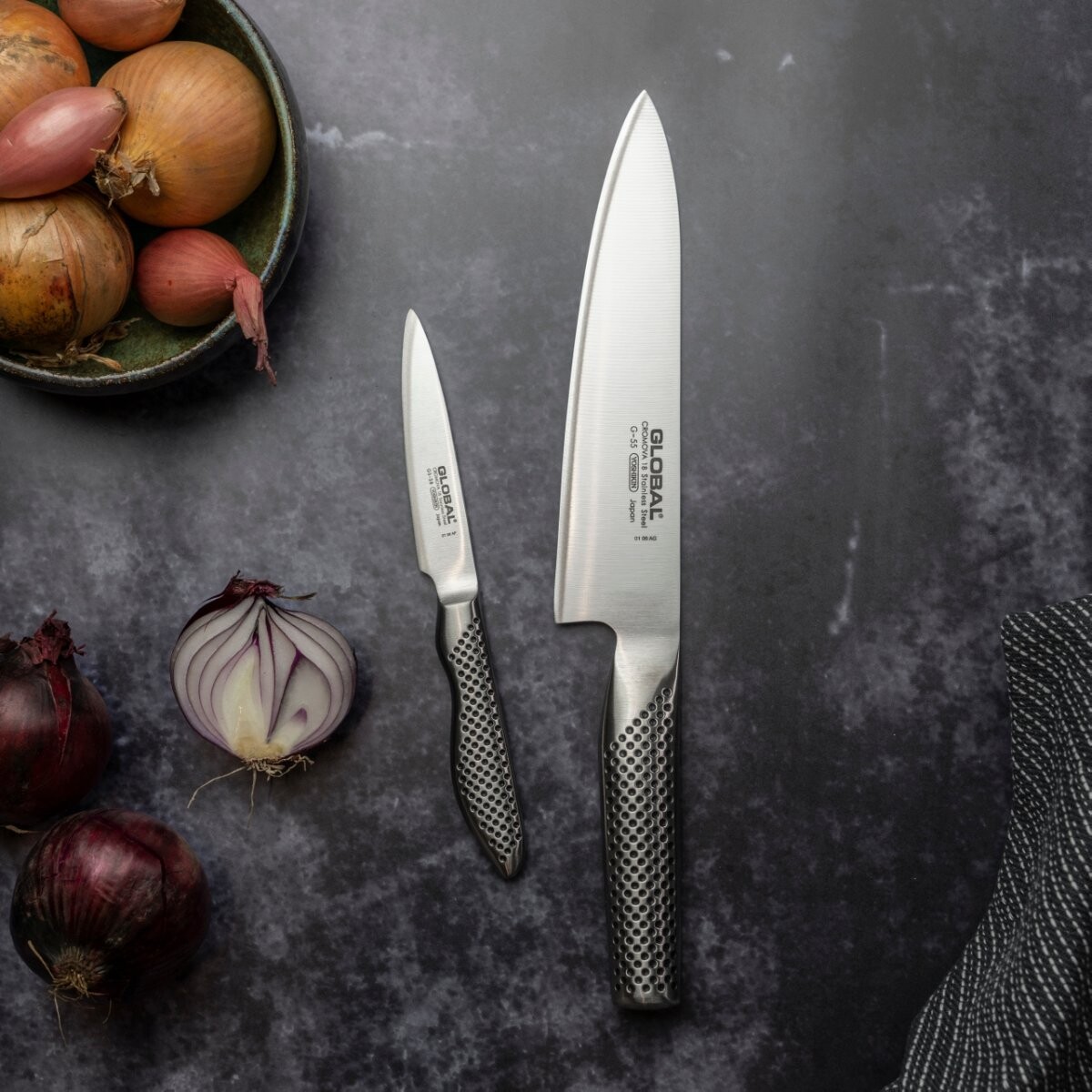 Global - Knivsæt Med Gs-38 Grøntsagskniv Og G-55 Kokkekniv