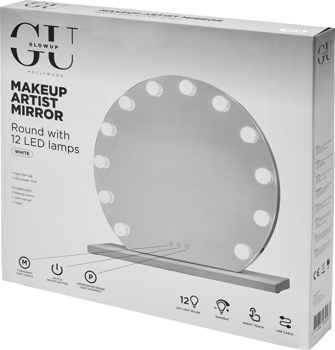 Glow Up - Makeup Artist Mirror - Round W 12 Led Lamps - White