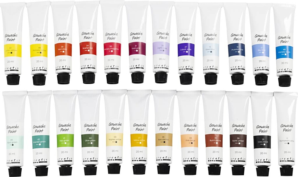 Gouache Maling - Assorterede Farver - 24X20 Ml