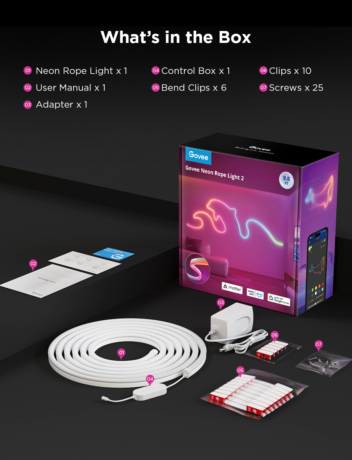 Govee - 3M Neon Preinstalled Strip Light I Strålende Hvid