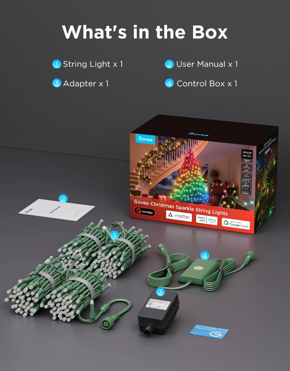 Govee Christmas Sparkle String Lights - 30 Meter Julelyskæde Rgbwic Matter
