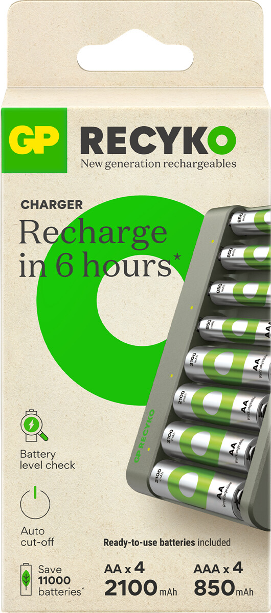 Gp - Recyko Batteri Oplader E821 Usb 4Xaa 2100 4Xaaa 850 Mah Batterier