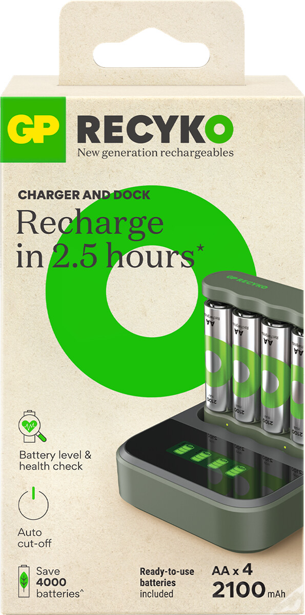 Gp - Recyko Aa Usb Charger - B441 Batteri Oplader Dock 4 Batterier