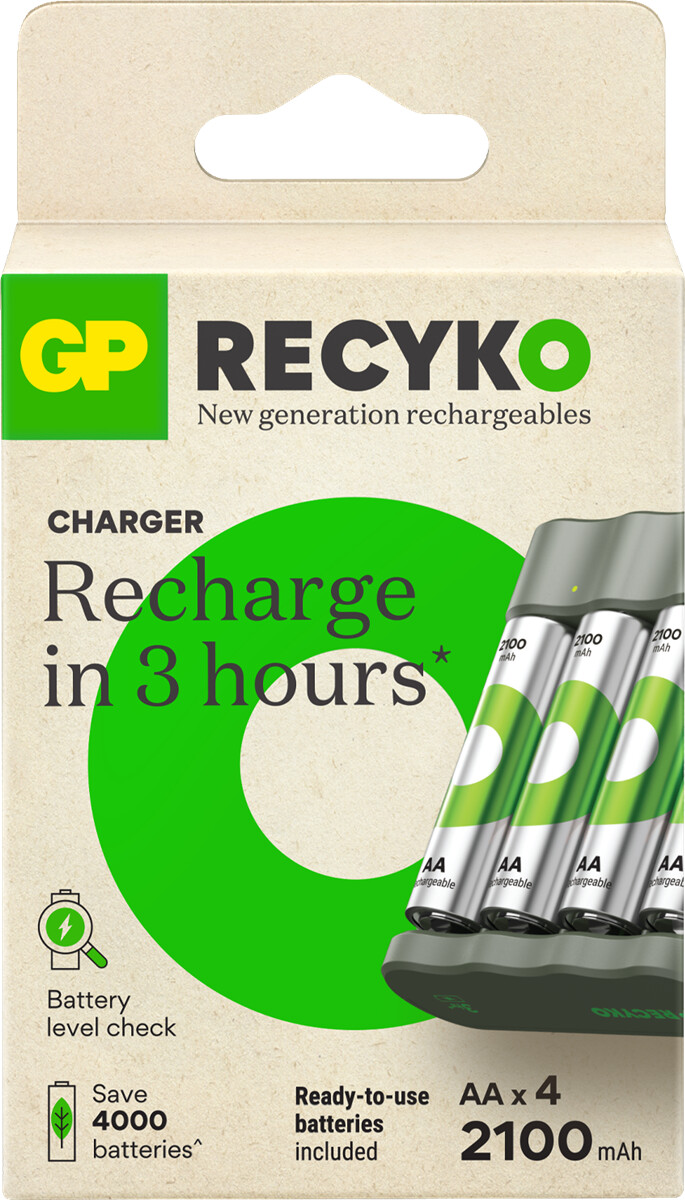 Gp - Recyko Batteri Oplader B441 Usb 4Xaa 2100 Mah Batterier