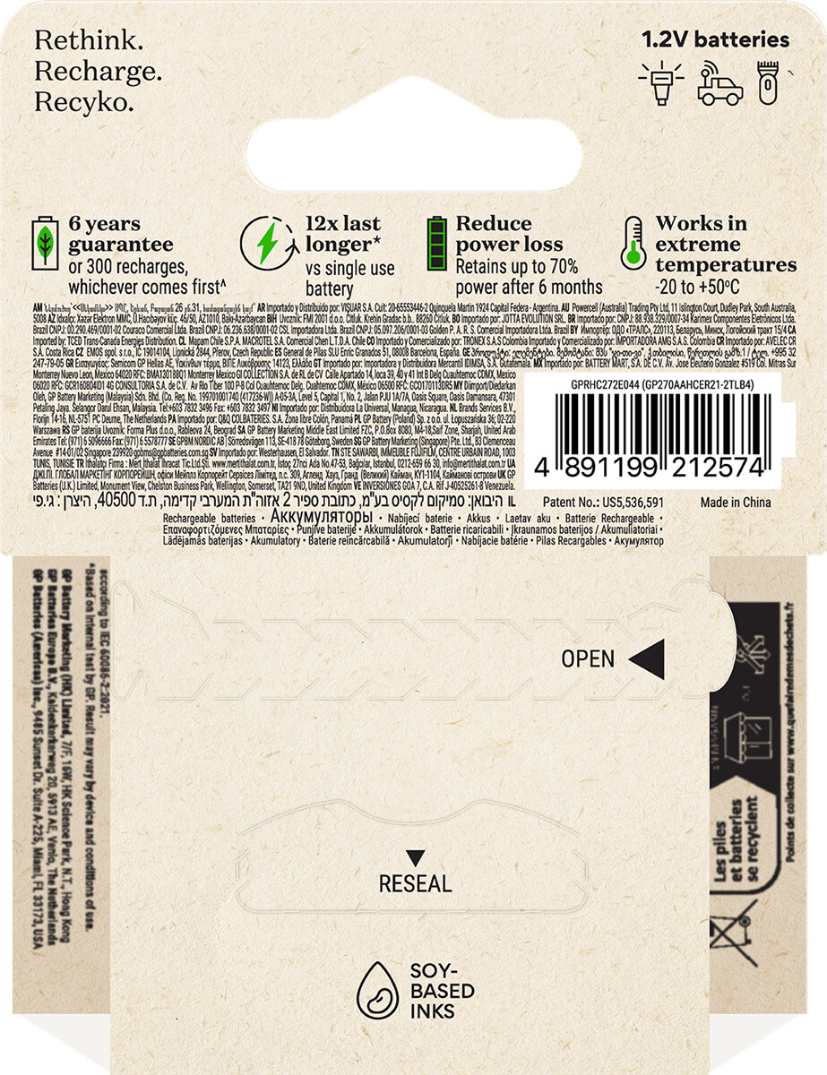 Gp - Recyko Genopladelige Aa Batterier - 2600 Mah - 4-Pak