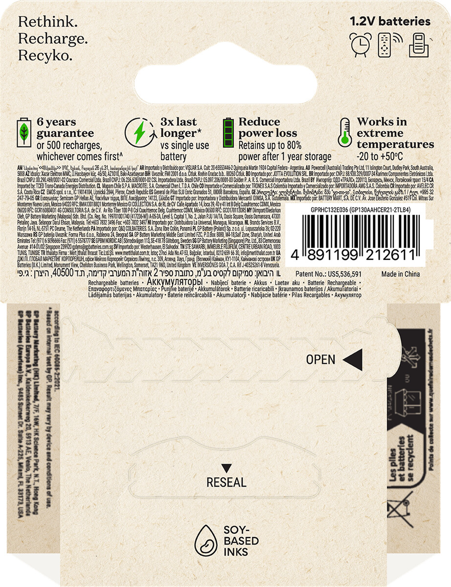 Gp - Recyko Genopladelige Batterier - Nimh 130Aahce - 4 Stk