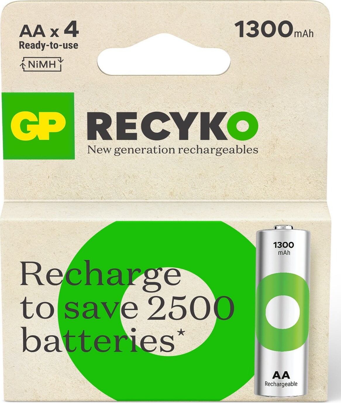 Gp - Recyko Genopladelige Batterier - Nimh 130Aahce - 4 Stk
