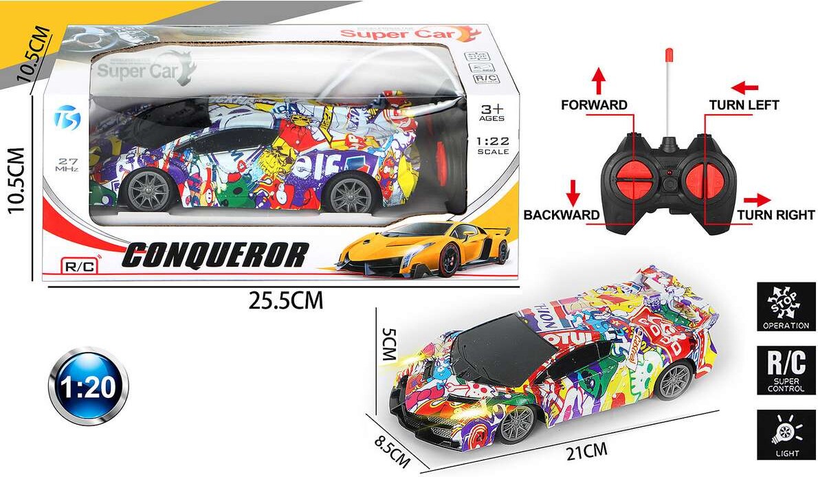 Fjernstyret Racerbil Med Lys - Conqueror - Graffiti - 1 20