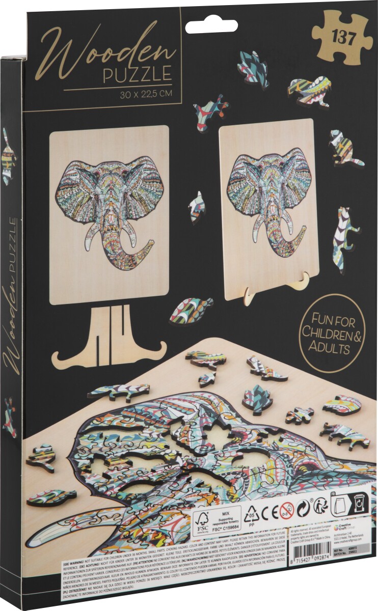 Elefant Puslespil I Træ - 137 Brikker - Grafix