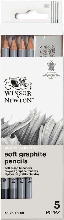 Tegneblyanter Sæt - 5 Dele Inkl Viskelæder - Winsor Newton