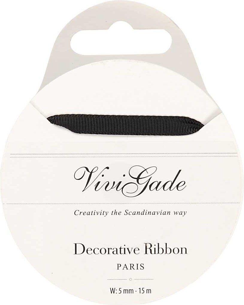 Grosgrainbånd - B 6 Mm - Sort - 15 M