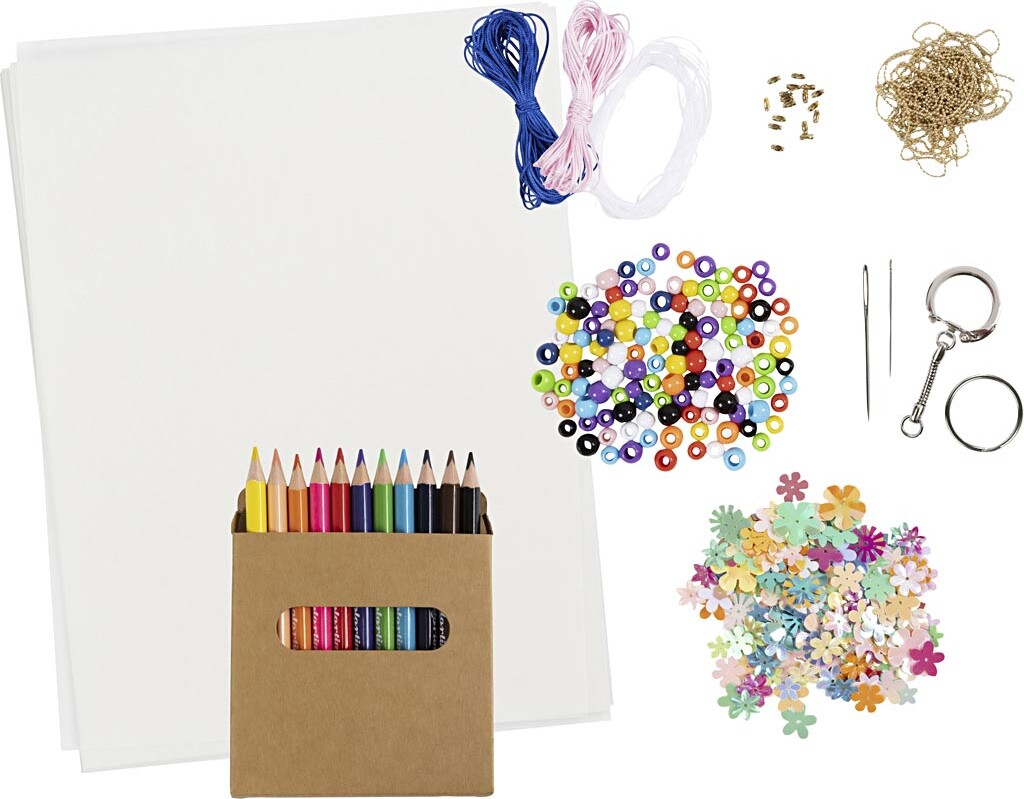 Gruppe Diy Kit Krympeplast - Uro - Halskæde - Armbånd - Nøgleringe -