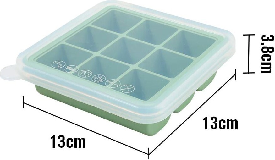 Haakaa - Silikone Frysebakke Med Låg - Pea Green - 9 Rum 25Ml Hver