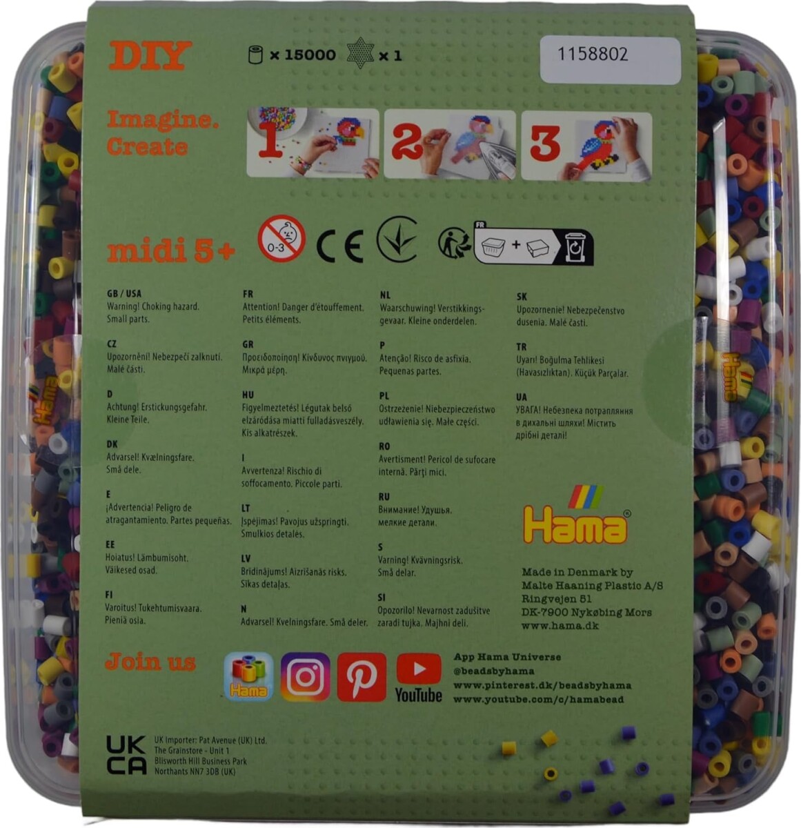 Hama Bio Midi Perlesæt - 15000 Perler Og 1 Stjerne Plade I Bøtte - 1900