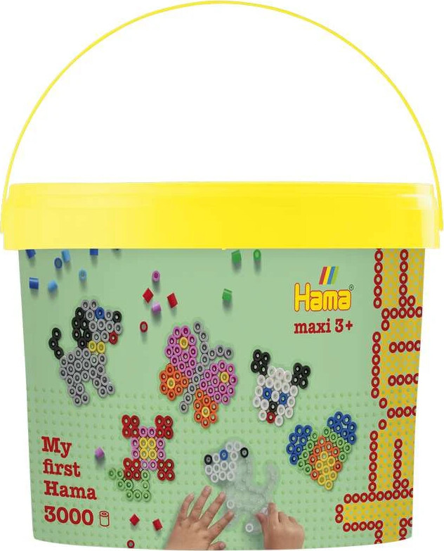 Hama Maxi Perlesæt - 3000 Perler Og 4 Plader Bøtte - 8806